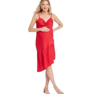 Ingrid & Isabel Maternity Slip Dress Cinched Neck, Knee Length, Red, Small. NWOT